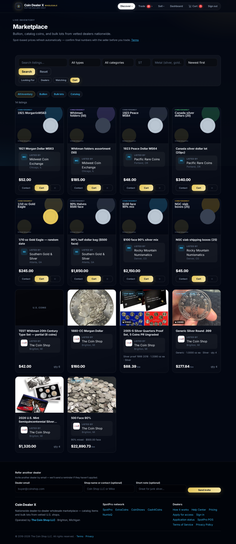 Browse wholesale listings on coindealerx.com