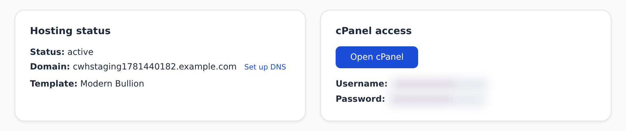 cPanel login from hosting portal