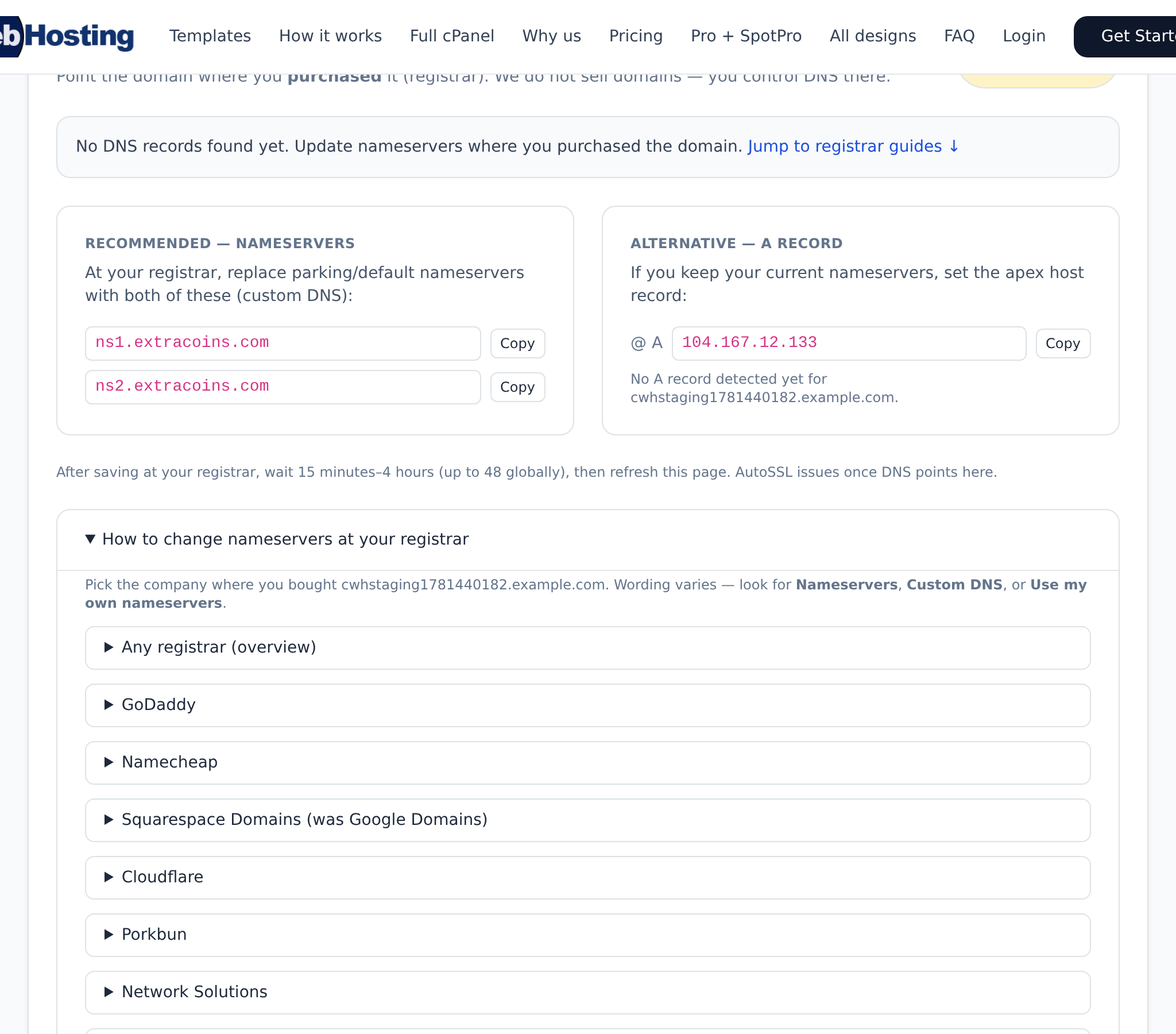 DNS setup in CoinWebHosting portal