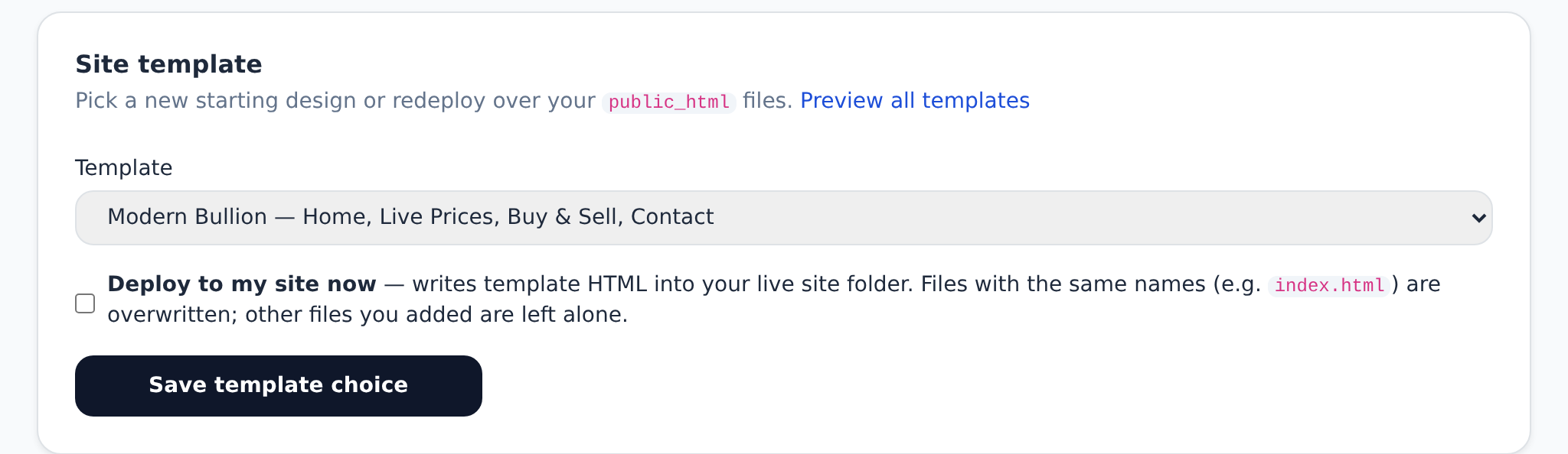 CoinWebHosting template deploy