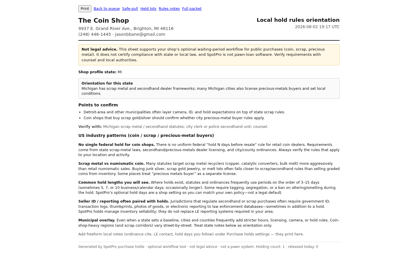 Rules notes print