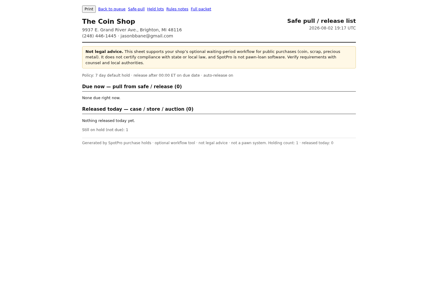 Safe-pull checklist