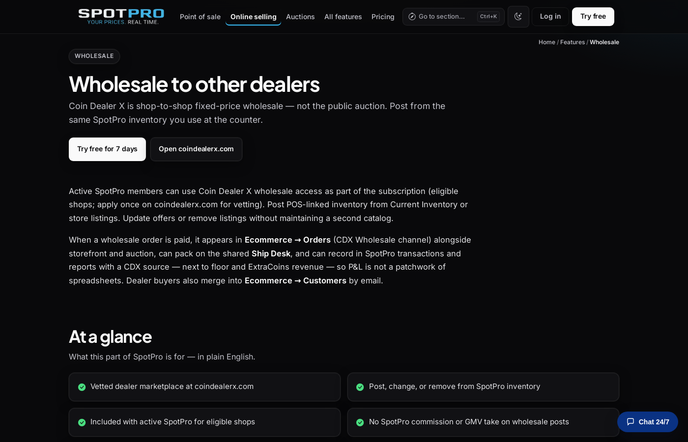 SpotPro Coin Dealer X product overview page