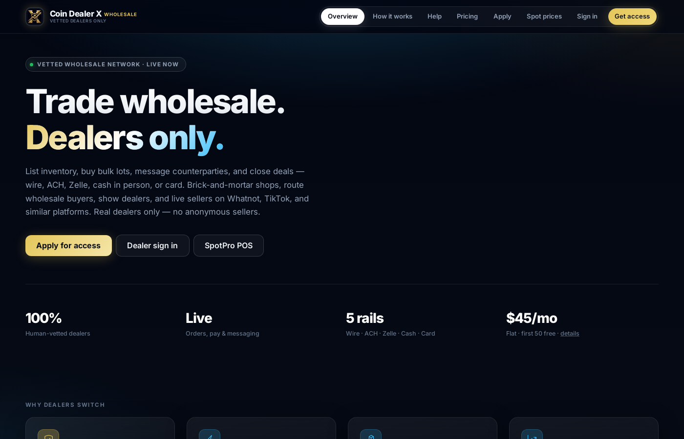 Coin Dealer X wholesale marketplace