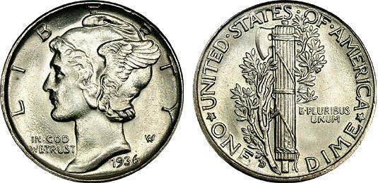 Educational reference image for mercury dime