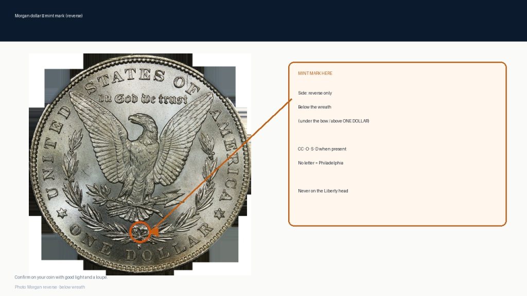 Morgan dollar: reverse below wreath bow above ONE DOLLAR