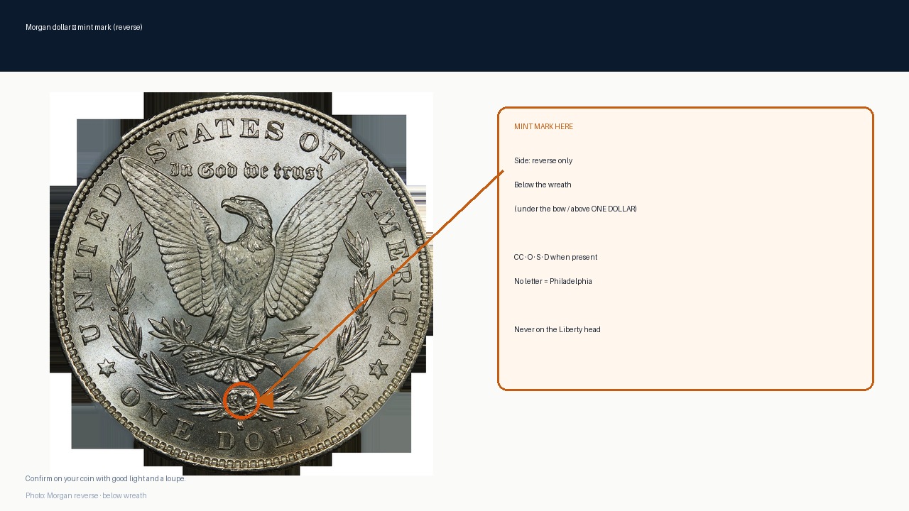 Mint mark on the reverse under the wreath / eagle