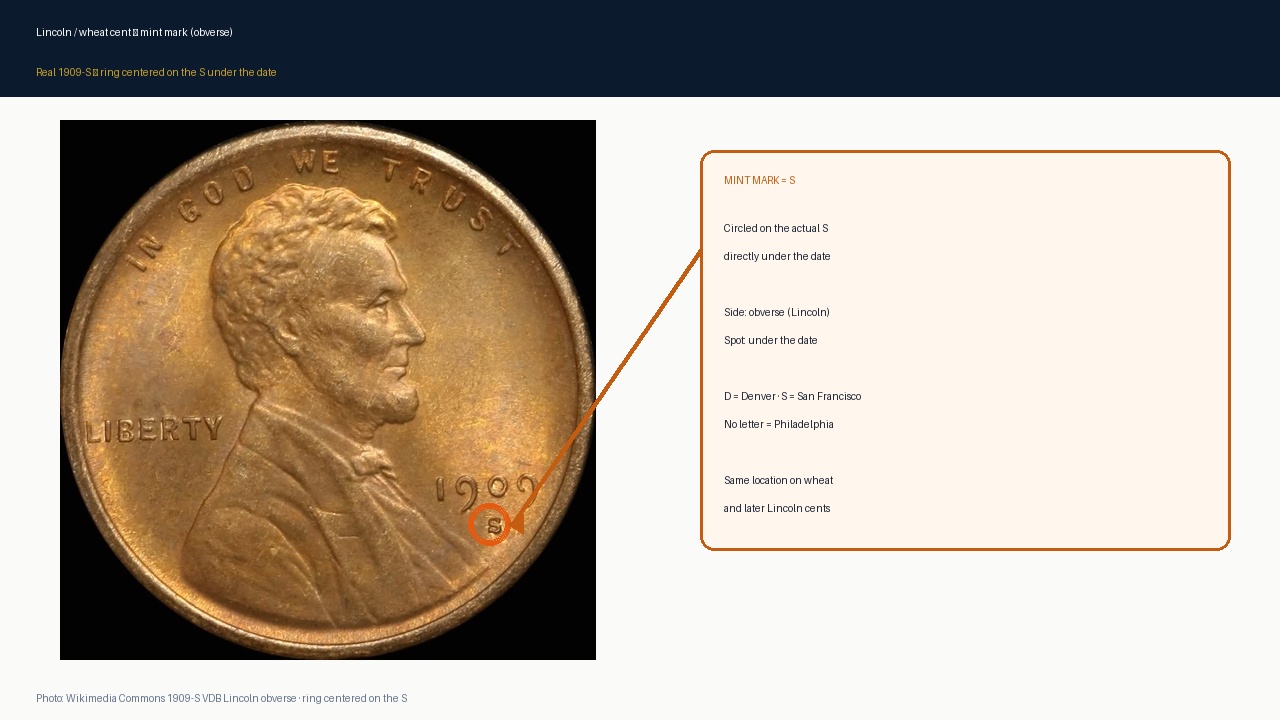 Mint mark sits under the date on the front of Lincoln cents