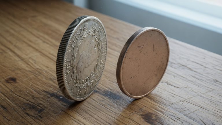 A reeded coin edge next to a smooth-edged coin