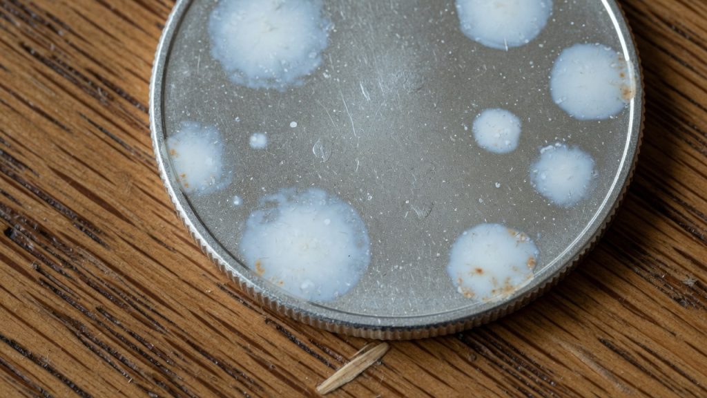 Silver coin with milk spots