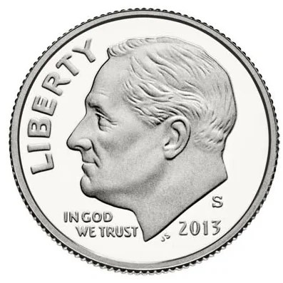 Roosevelt dime — 1964 and earlier are 90% silver