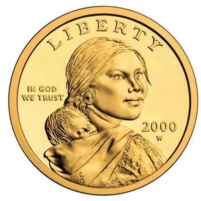 Sacagawea golden dollar — manganese brass, not gold
