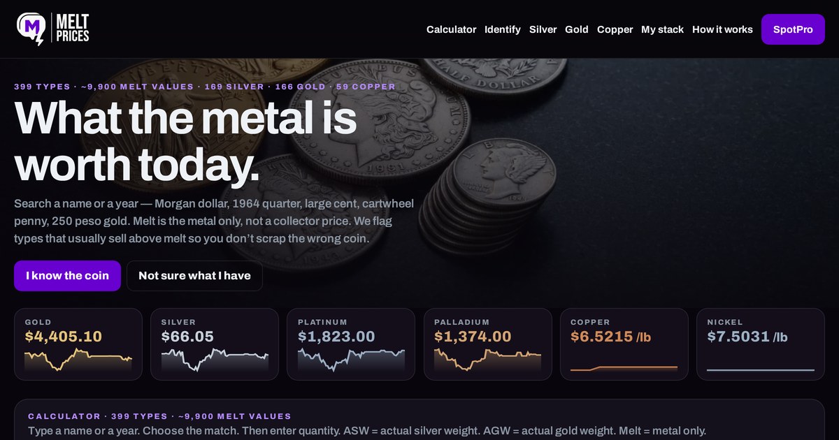 Melt Prices: live coin melt values and today’s metal spots